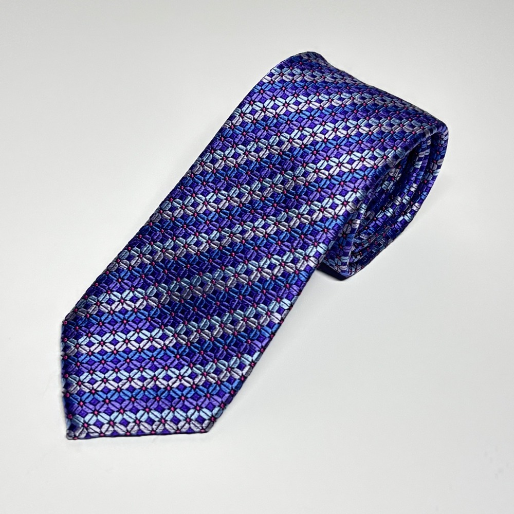 Egara Silk Necktie Mens OS Purple Blue Geometric‎ Floral Formal Business Wedding